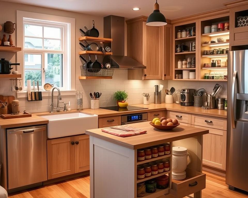space-saving storage solutions cozy kitchen featuring space-saving storage
