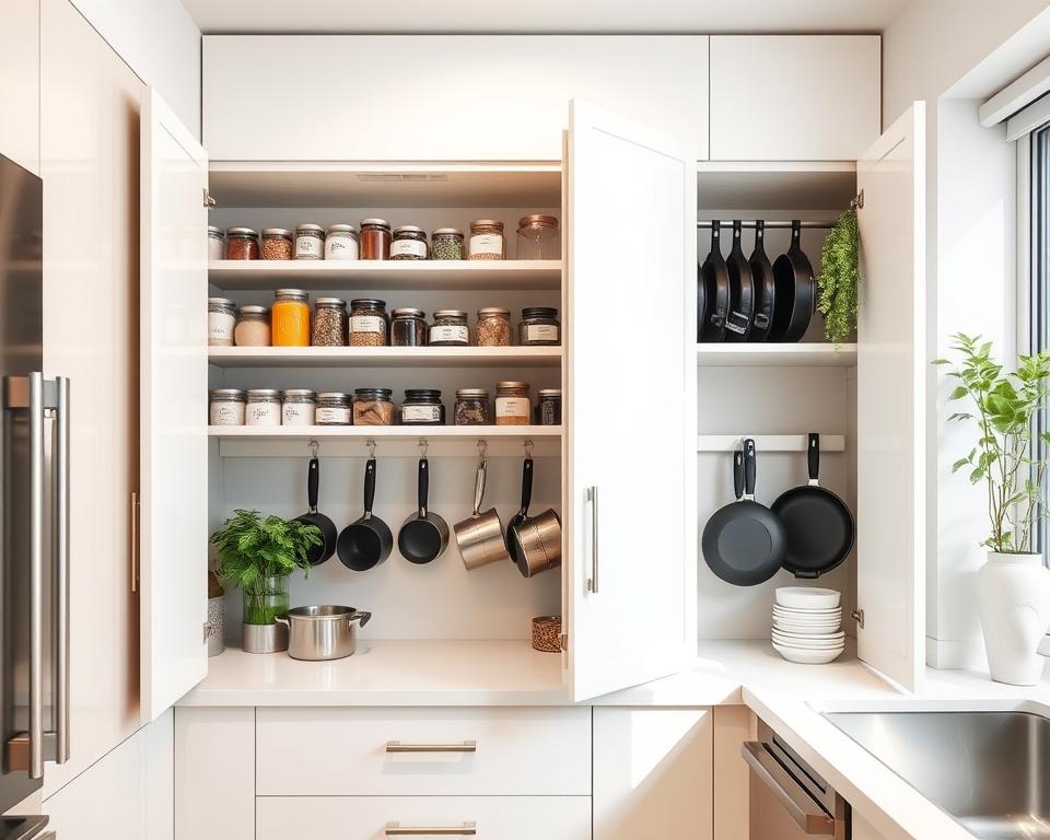modern kitchen organized cabinets